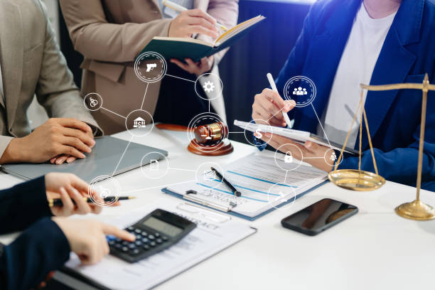 Business and Male lawyer or judge consult having team meeting with client, Law and Legal services concept.Customer service good cooperation